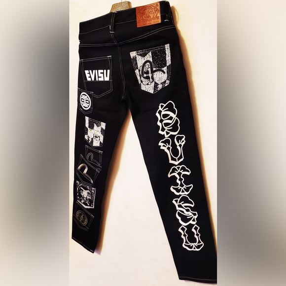 Evisu Black White Multi-Pocket Tapered Embroidered Denim Jeans NWT w Bag - Picture 9 of 15
